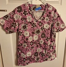 MHD Scrubs Top Medium 10/12 Floral V Neck Pockets Preowned