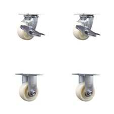 4 Inch SS Nylon Caster Set with Delrin Bearings 2 Brakes 2 Rigid SCC