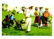 Oversized Postcard Dressed Cats Golfing