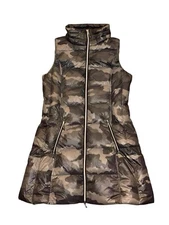 My Anorak Khaki-Gray Camouflage Duck Down Nylon Mid-Length Puffer Vest Small