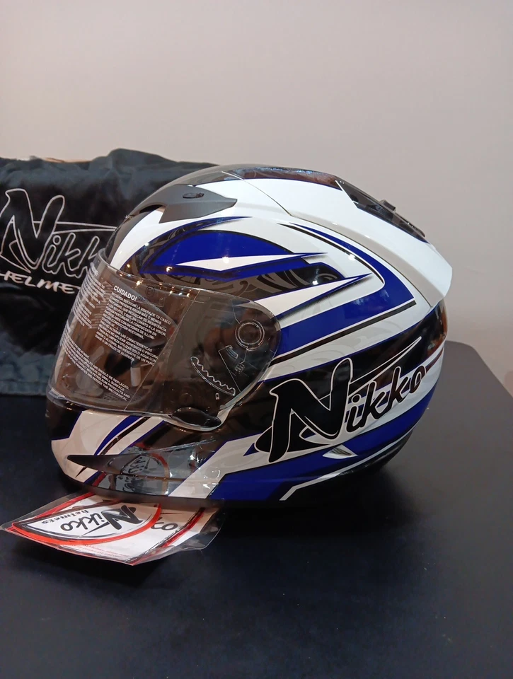 Nikko N-916 белый/синий полное лицо маска мотоциклетный шлем взрослый размер XS новый - Изображение 2 из 4