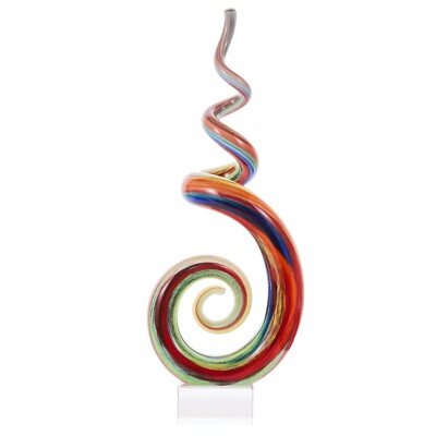 Hand Blown Abstract Rainbow Swirl Sommerso Art Glass Sculpture 12 inch tall