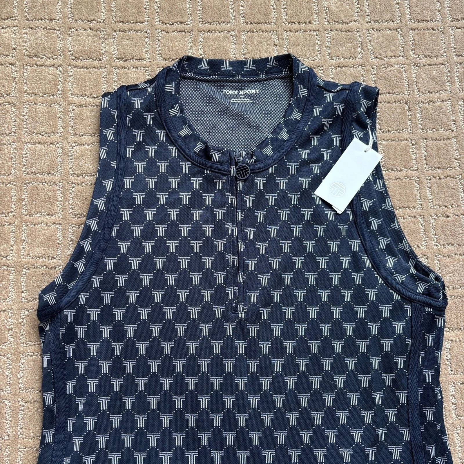 Abito sportivo senza maniche Tory Burch jacquard blu navy grande tennis pickleball