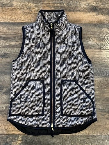 J. Crew Womens Quilted Zip Puffer Vest In Herringbone Pattern Size XS