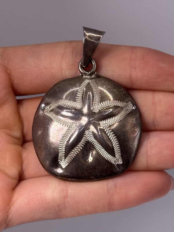 Vintage ATI Mexico 925 Sterling Silver Puffed Sand Dollar Pendant