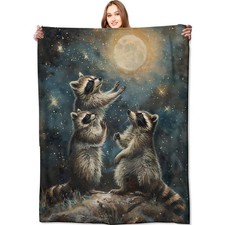 Raccoon Blanket Starry Night Throw Blanket Fleece Animal Room Decor 50x60 In