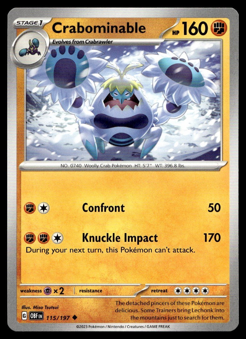 Crabominable 115/197 Pokemon Card Obsidian Flames Uncommon 160 HP Near Mint NH