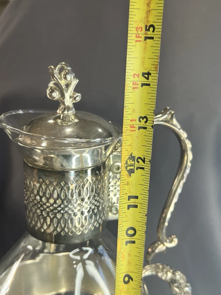 Jarra de café inglesa vintage plateada Mfg Corp con soporte - vidrio y plata EE. UU. Foto 4 de 4