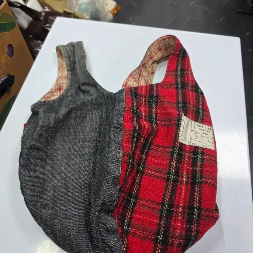 Unique Checkered Denim Patchwork Tote Bag Large D… - image 3
