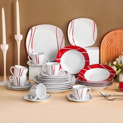MALACASA 18/24/30-teilig Set Porzellan Geschirrset Tafelservice für 6 Personen