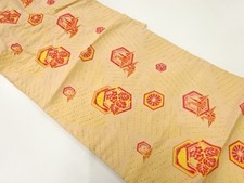 7467691: JAPANESE KIMONO / ANTIQUE NAGOYA OBI / WOVEN ORIGAMI CRANE