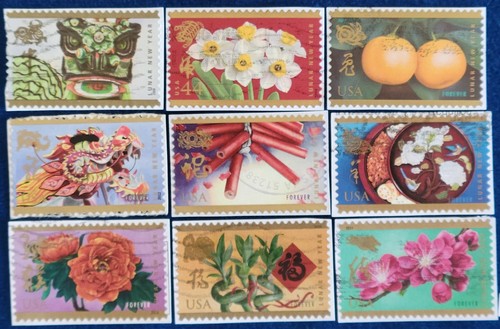 US Stamps Lunar New Year 2nd Edition Variety Lot of 9 Different Used On Paper