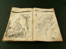 JAPANESE PAINTING Antique Sketch Book Kano School Bird Animal Edo-Meiji b793