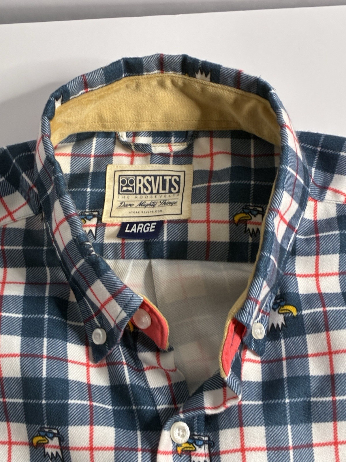RSVLTS Flannels Apres Eagle Plaid Blue White Large RARE image 3