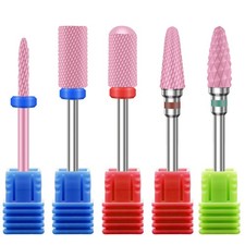 5PCS Ceramic Nail Drill Bits Set, Professional 3/32 Inch Electric Pink