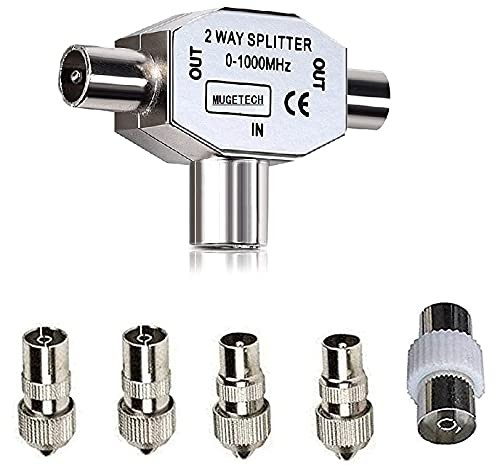 TV Aerial Splitter 2 Way, TV Coax Splitter 1 Female to 2 Male Plug Coaxial Digi