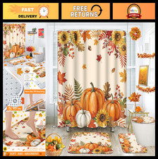 4-Piece Bathroom Set with Leaf Shower Curtain  Rugs - Stylish Home Decor