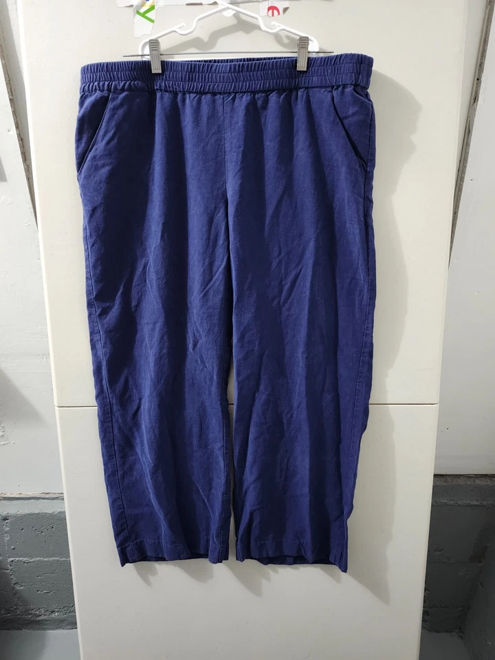 Pantalones Coldwater Creek para mujer 1X azul jersey ancho cintura elástica seda mezcla de lino Foto 2 de 4