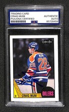 Signed Craig Muni 1987-88 OPC #206 Rookie Card Oilers Dynasty RC Auto Pop 1 PSA. rookie card picture