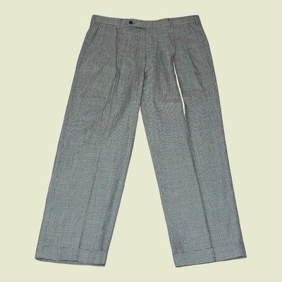 Brooks Brothers Mens 100 Worsted Wool Houndstooth Pleated Cuffed Pants 34x29 USA