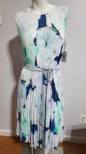 NEW CALVIN KLEIN WOMEN'S SLEEVELESS PLEATED FIT & FLARE MULTICOLOR DRESS SIZE 2