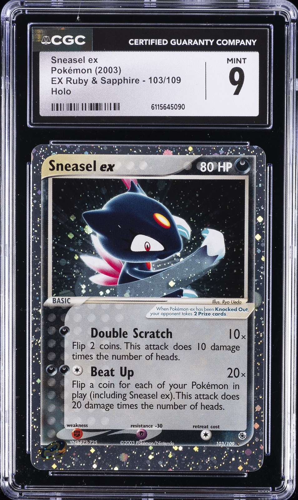 2003 POKEMON EX RUBY & SAPPHIRE HOLO #103 SNEASEL EX CGC 9