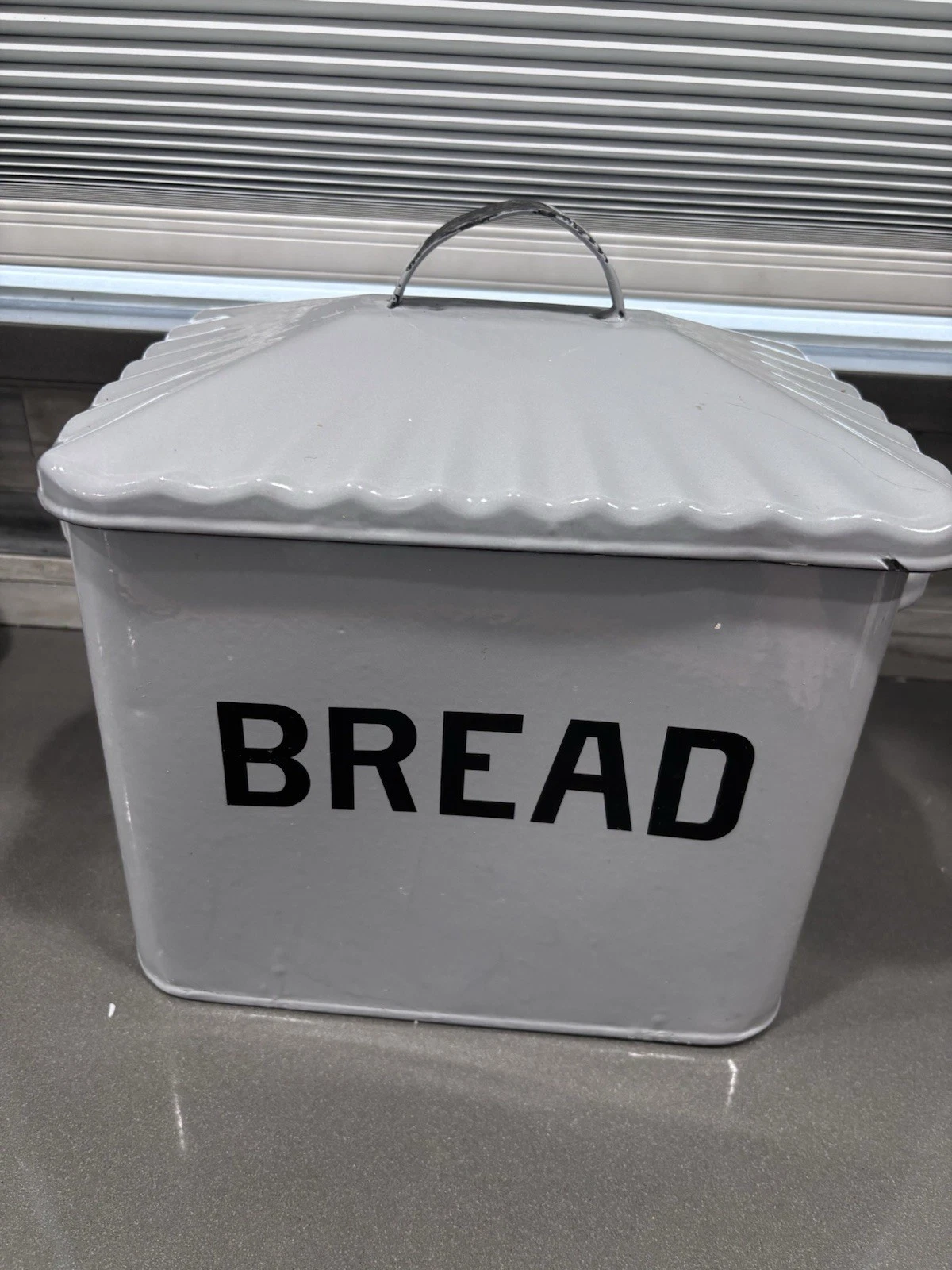 Gray Vintage Bread Box Keeper Kitchen Storage Bin Enamel Container Large. Aged