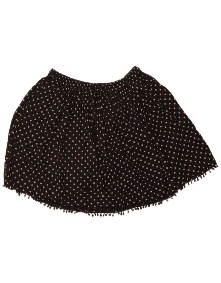 BENETTON женщин мини юбка большой W34 черный цветочный вискозы DR08 - Изображение 3 из 4