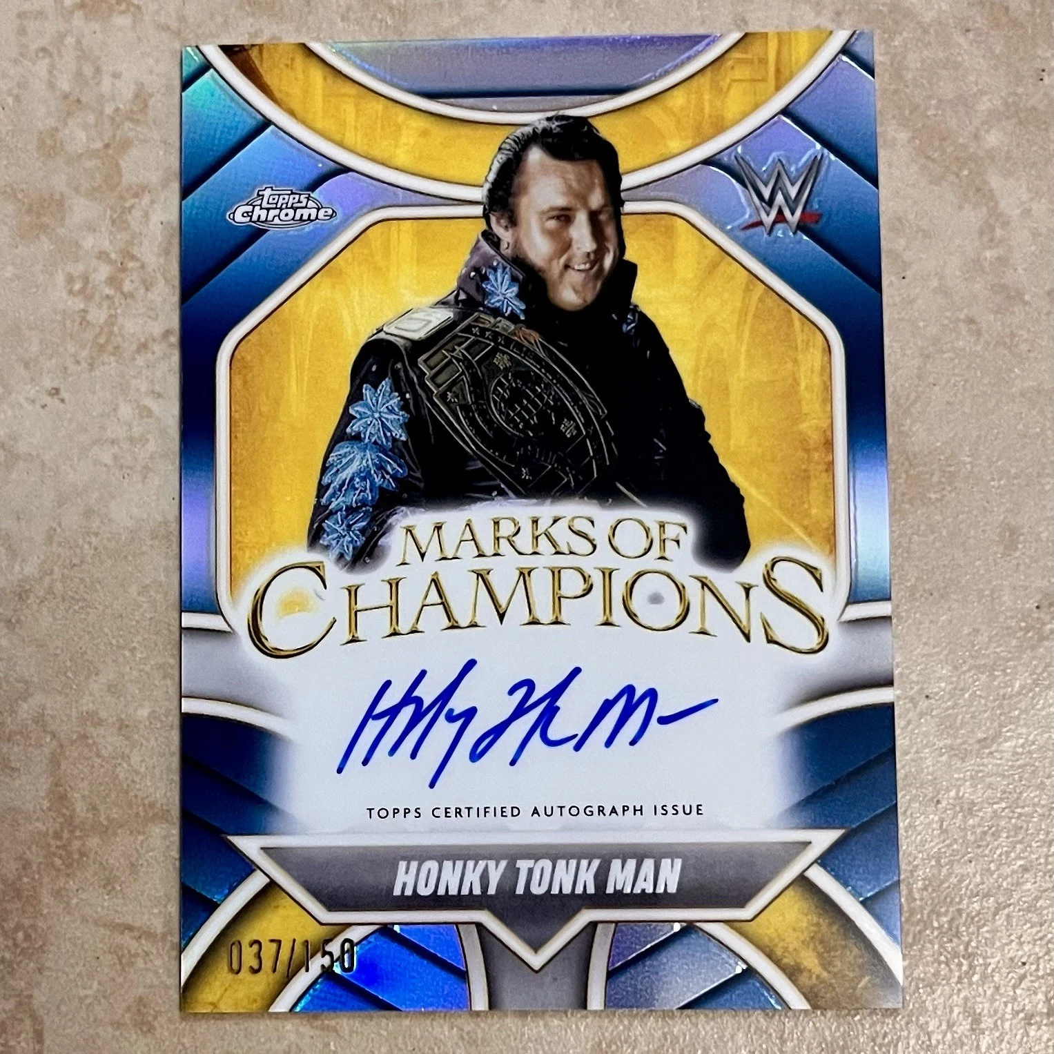 2025 Topps Chrome WWE Honky Tonk Man Marks of Champions Blue Refractor Auto /150