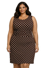 NWT Chaps Chocolate Brown White Polka Dot Ruched Waist Dress Plus Size 20W N9