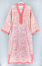 I Magnin Dress Womens M Pink Cotton Floral Maxi Kaftan Artisan Boho Tribal