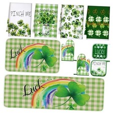 10 Pcs St. Patrick's Day Kitchen Dish Towels Rugs Oven Mitts and Green Shamrock