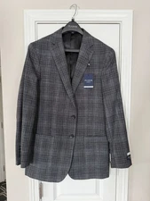Jos A Bank Tailored Slim Fit Sport Coat - 40L, Brand New! Gray/Plaid $299 MSRP 