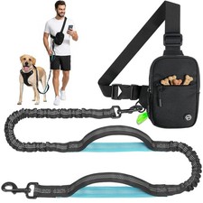 Hands Free Crossbody Dog Leash Bag with Built-in Poop Bag Dispenser  Storage...