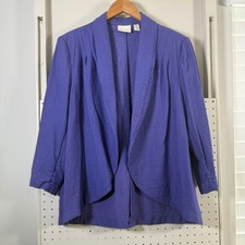 Chico's Drape Front Crinkle Shine Jacket Women's Purple Open 3/4 Sleeves 2 Large