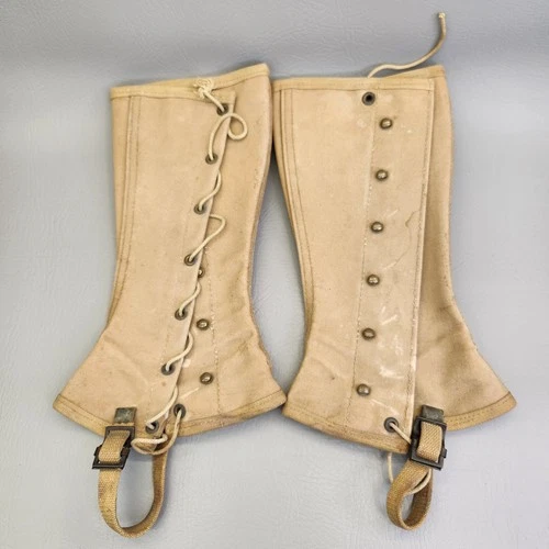 Vtg WW2 US Military Marine Corps Leggings Gaiters Wrapping Size 4 Tan Canvas