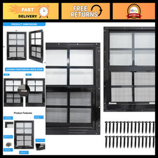 2 Pack 12x18 Shed Windows with Black Frame, Tempered Glass  Screen for Coop, Ga