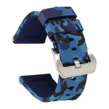 Silicone Watch Bands 26mm Soft Watch Band with Silver Buckle, Camo Dark Blue