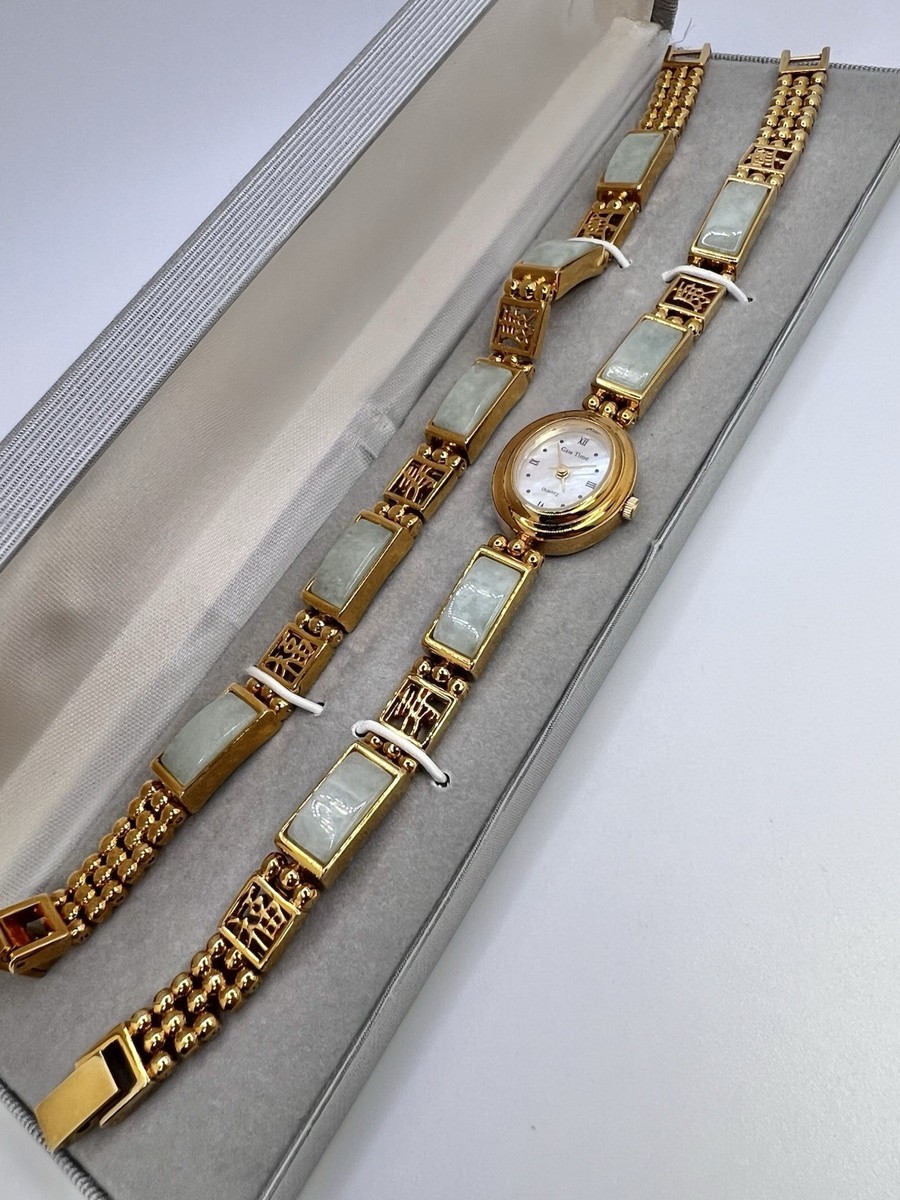 Vintage New In Box Gem Time Gold Tone Watch Gemstone With 