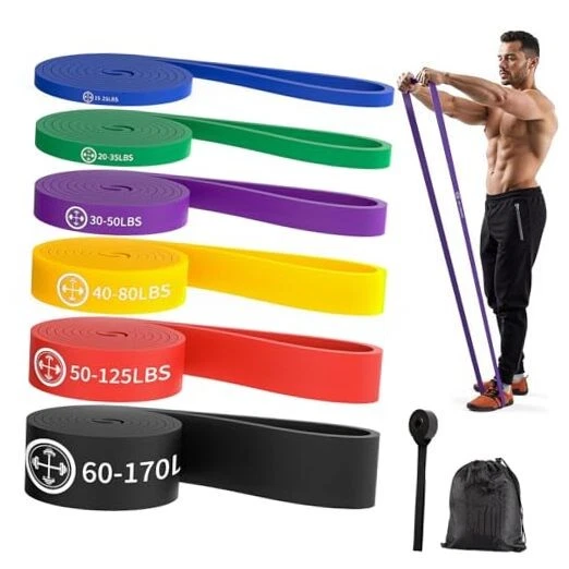 Exercise Bands，Set of 6 Resistance 6set（Blue+green+purple+yellow+red+black）