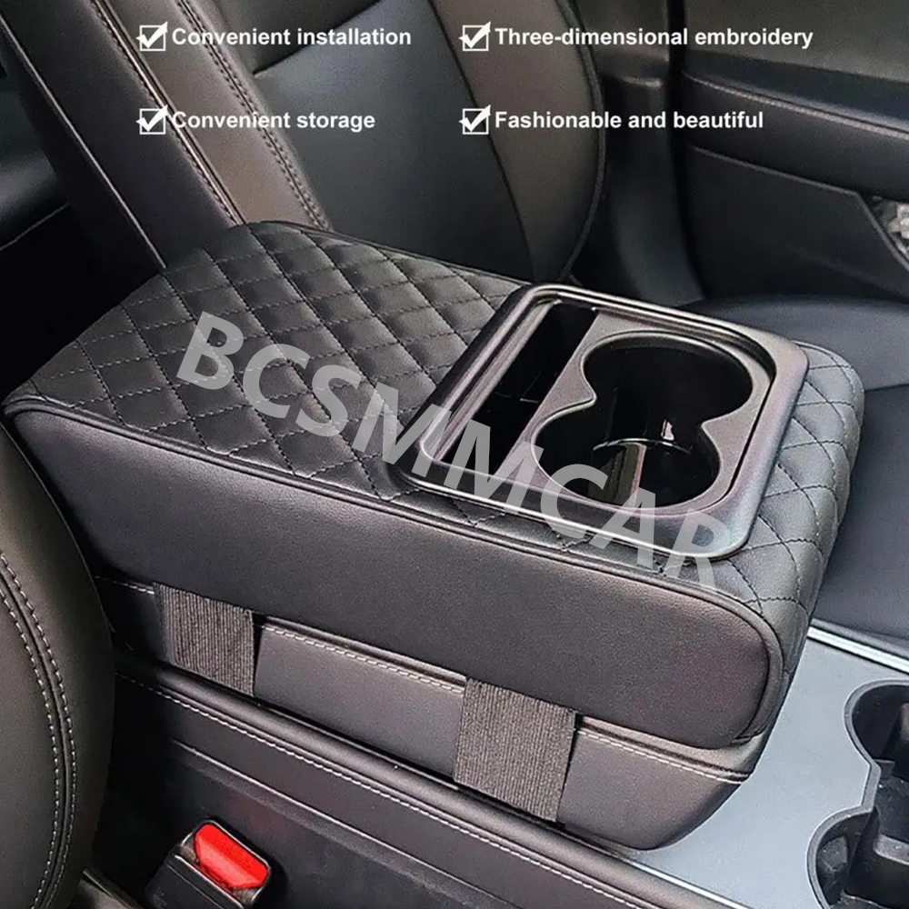 Car Armrest Box Pad Center Console Elbow Support Cushion With Dual Cup Holder
