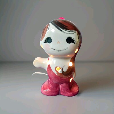 Italienische handbemalte Keramik Puppentischlampe Vintage 70er Jahre