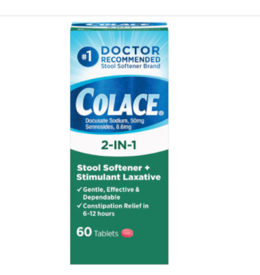 Colace Docusate Sodium 2 in 1 Stool Softener 60Tab*LOT OF 2*EXP:01/26*FREE SHIP*