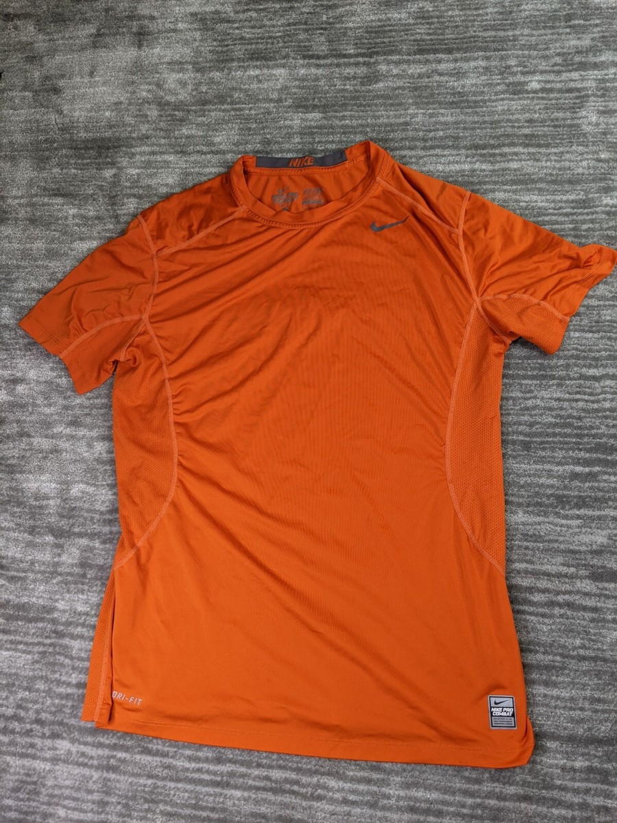 Nike Pro Combat Mens Sz Large Orange Short Sleeve Crewneck Fitted T-Shirt