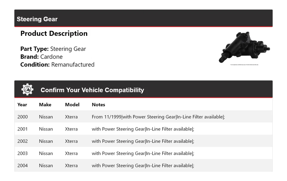 Engranaje de dirección cardone para Nissan Xterra 2000-2004 2001 2002 2003 Foto 2 de 4