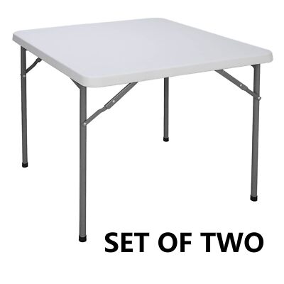 2pcs 3' Square Plastic White Folding Table w/Handle Lock Beach Family Picnic