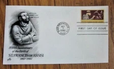 SAINT FRANCIS OF ASSISI ANIMAL LOVER 1982  ARTCRAFT CACHET FDC UNADDR