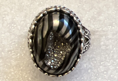 Bali Legacy Zebra Farbe Fenster Drusy Quarz Ring 10 Sterlingsilber 8,80 Gramm