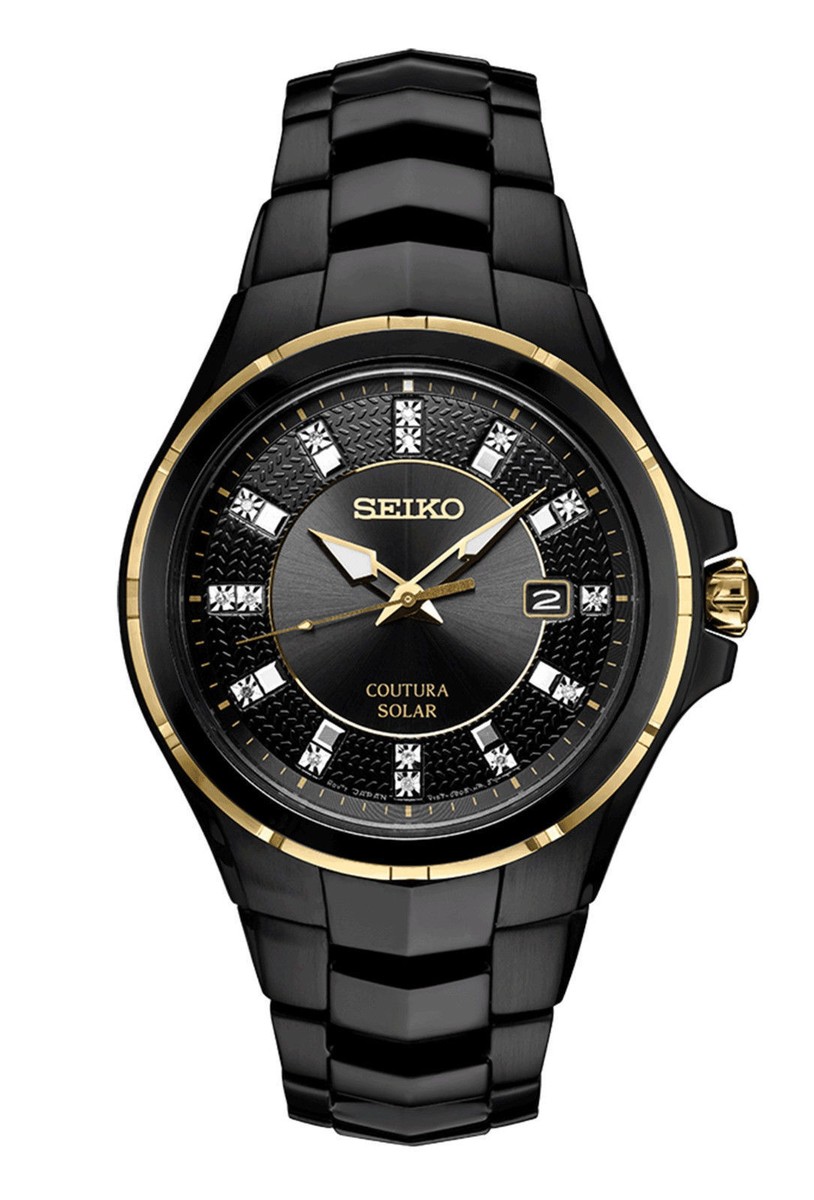Seiko Men's Solar Coutura Diamond Black PVD Steel Bracelet Watch