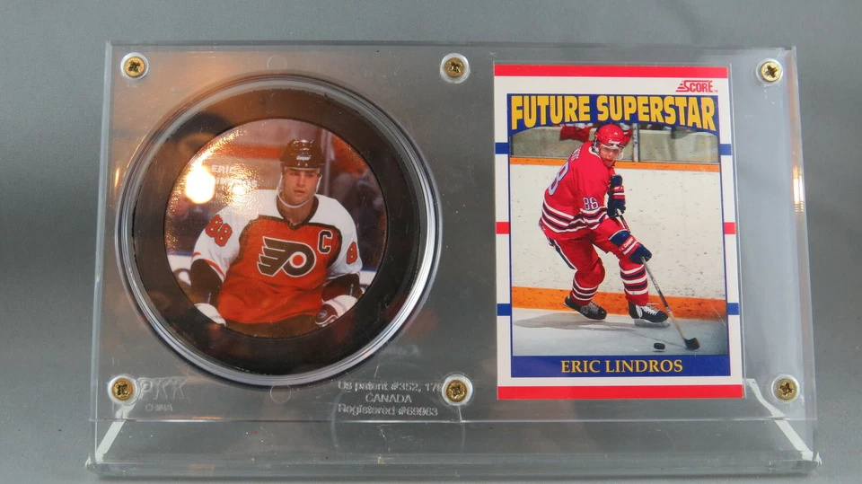 Paquete de regalo de recuerdos de Eric Lindros - Tarjeta Rookie Puck and Future Prospects  Foto 2 de 4